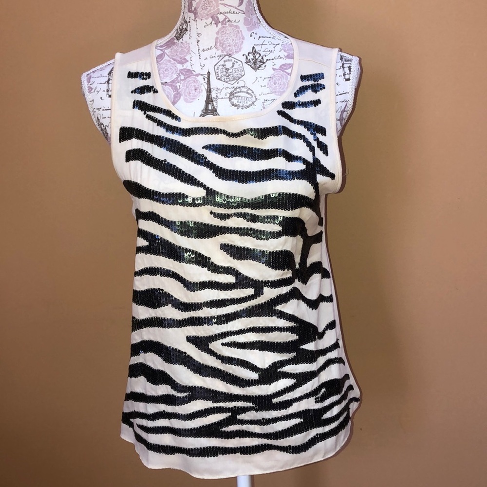 Ann Taylor Loft Medium Petite Zebra Sequin Tank